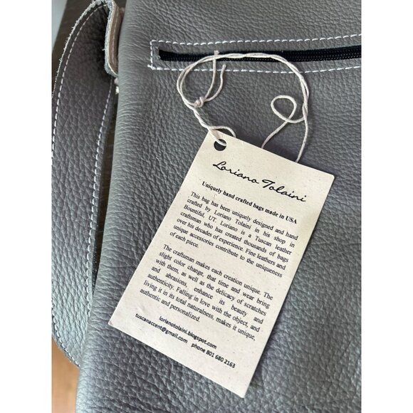 Loriano Tolaini Leather Crossbody Flap Bag Grey - Picture 12 of 13